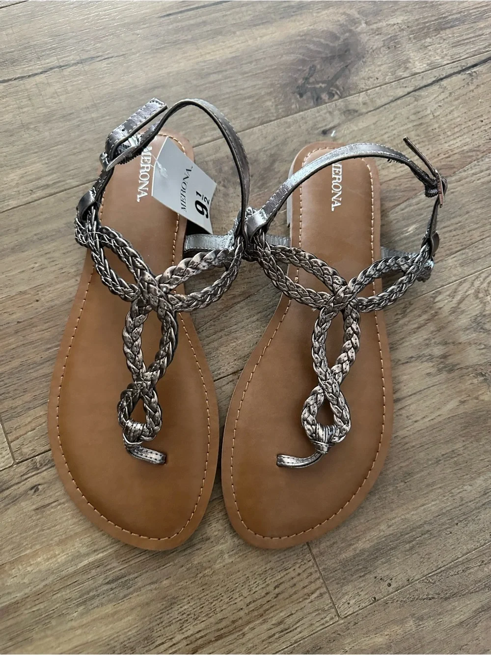 Merona Braided Metallic T-Strap Sandals - Silver
